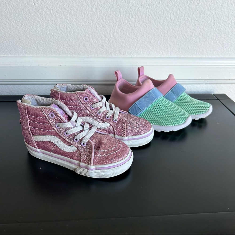 Vans Kids Glitter High-Top Sneakers and water shoes bundle